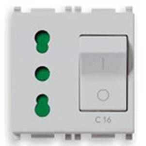 Gniazdo 2P+E, 16A, P17/11, z wyłącznikiem C16, 2M, srebrny