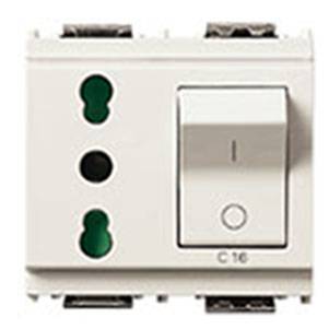Gniazdo 2P+E, 10A, P17/11, z wyłącznikiem C16, 2M, biały