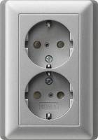 Gniazdo podwójne Schuko z ochroną dziecięcą komplet System 55 kolor aluminium